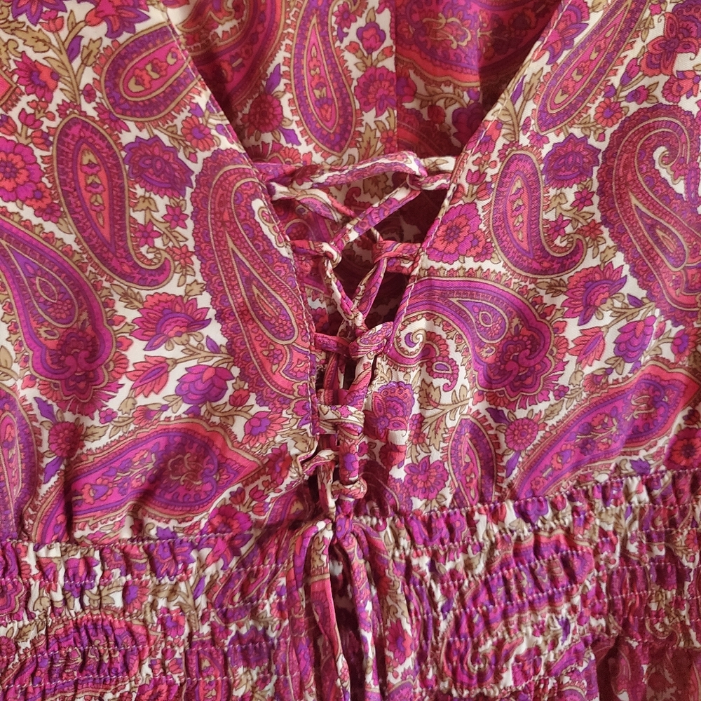 Karma Highway Paisley Maxi Dress w/ Large Flutter Sleeve OS Boho Festival 70s - Picture 6 of 16